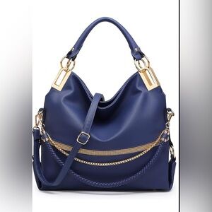 Elegant Blue Leather Shoulder Bag